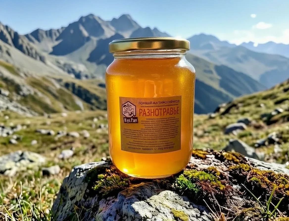 A glass jar of honey with a dipper on a rustic wooden table outdoors. · Фото: Pew Nguyen / Pexels